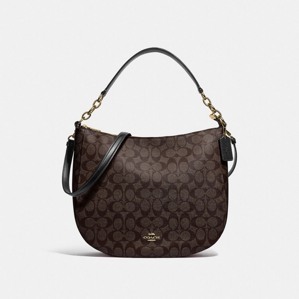 COACH®,ELLE HOBO EN TOILE SIGNATURE,PVC,Or/Brun Noir,Front View