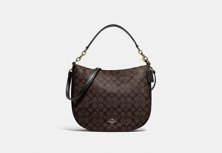 COACH®,ELLE HOBO IN SIGNATURE CANVAS,pvc,Large,Gold/Brown Black,Front View