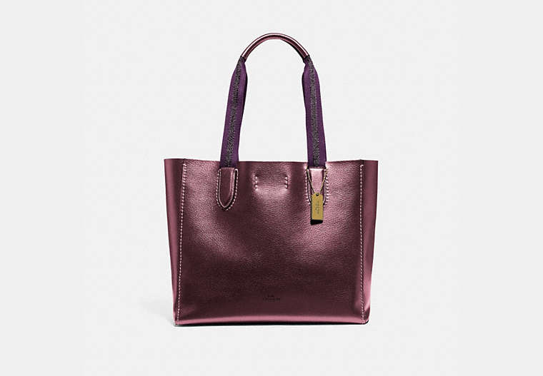 COACH®,DERBY TOTE,Leather,Large,Gold/Metallic Wine,Front View