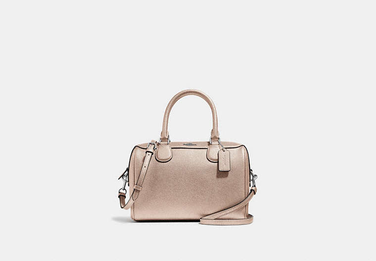 COACH®,MINI BENNETT SATCHEL,Leather,Small,Silver/Platinum,Front View