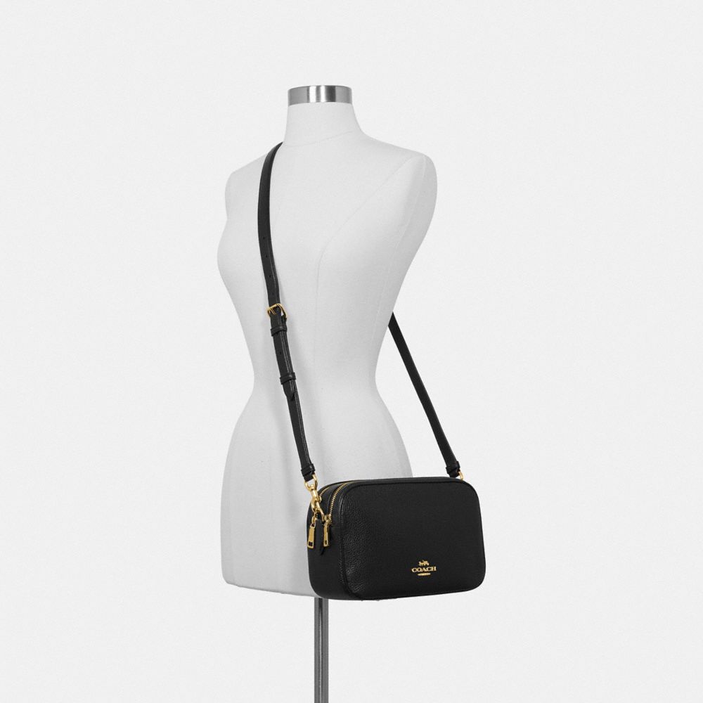 Original Coach F39856 Jes Refined Pebble Leather Double Zip Sling Bag -  Black