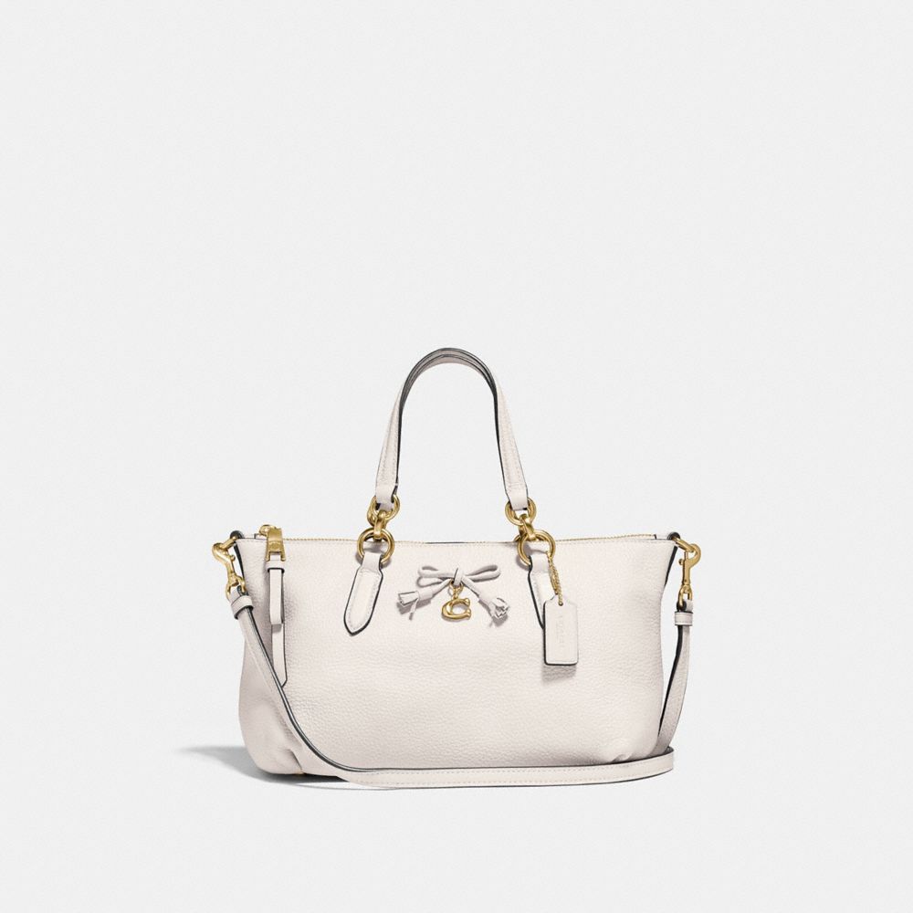 COACH®,MINI ALLY SATCHEL,Leather,Gold/Chalk,Front View