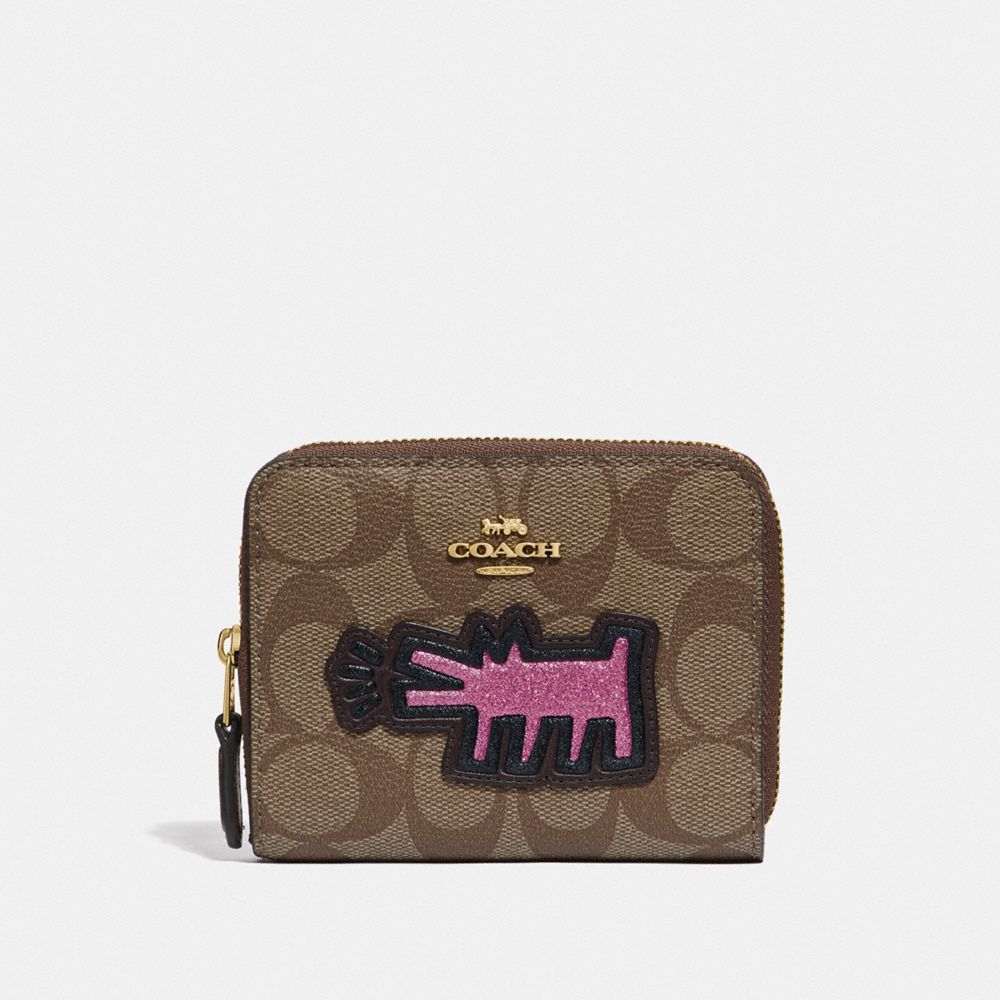 Keith Haring Small Zip Around Wallet In Signature Canvas With Patches
