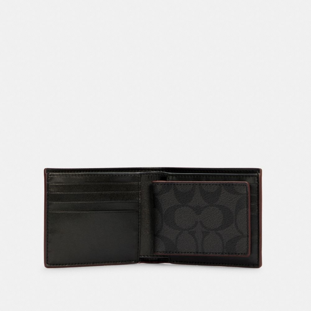 COACH®,BOXED 3-IN-1 WALLET GIFT SET IN SIGNATURE CANVAS,pvc,Black/Black/Oxblood,Inside View,Top View