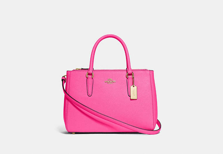 COACH®,SURREY CARRYALL,Leather,Small,Gold/Pink Ruby,Front View