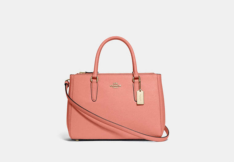 COACH®,SURREY CARRYALL,Leather,Small,Gold/Light Coral,Front View