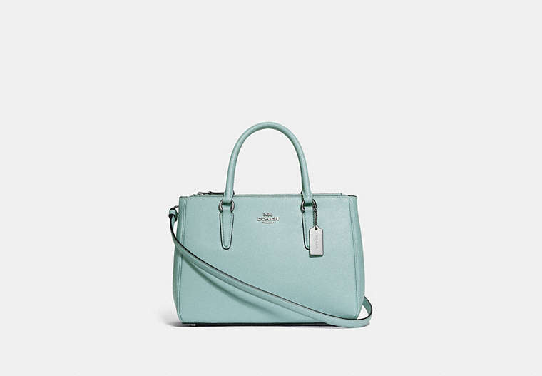 COACH®,SURREY CARRYALL,Leather,Small,Silver/SEAFOAM,Front View