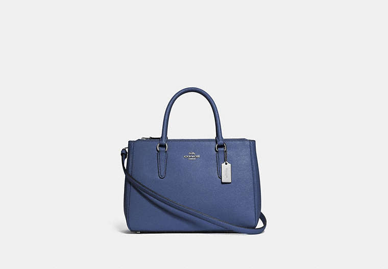 COACH®,SURREY CARRYALL,Leather,Small,Silver/Dark Periwinkle,Front View