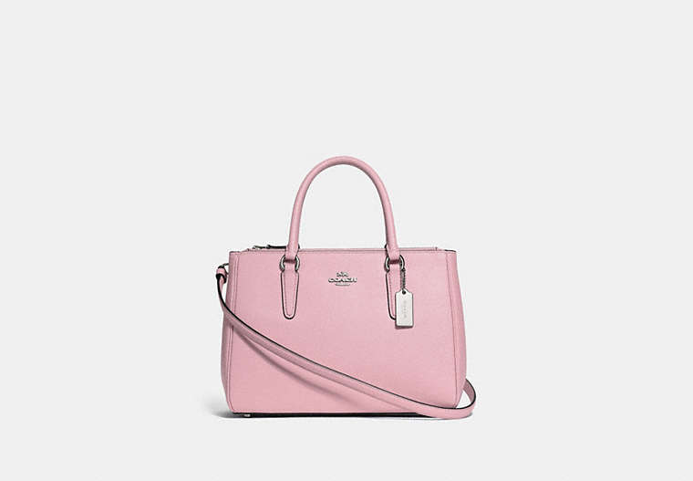 COACH®,SURREY CARRYALL,Leather,Small,Silver/CARNATION,Front View
