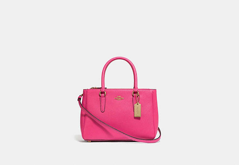 COACH®,MINI SURREY CARRYALL,Leather,Large,Gold/Pink Ruby,Front View