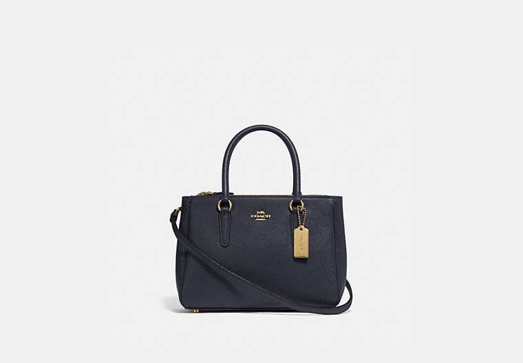 COACH®,MINI SURREY CARRYALL,Leather,Large,Gold/Midnight,Front View