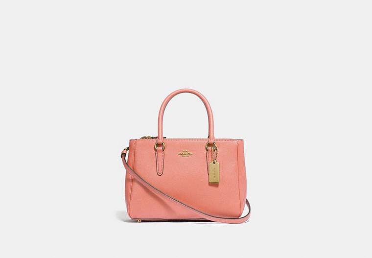 COACH®,MINI SURREY CARRYALL,Leather,Large,Gold/Light Coral,Front View