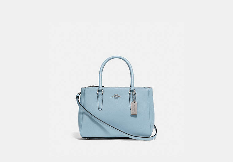 COACH®,MINI SURREY CARRYALL,Leather,Large,Silver/Cornflower,Front View