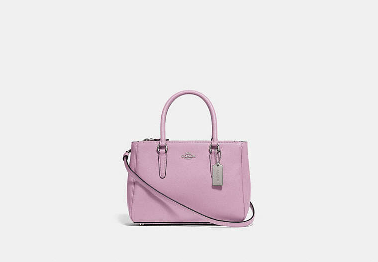 COACH®,MINI SURREY CARRYALL,Leather,Large,Silver/LILAC,Front View