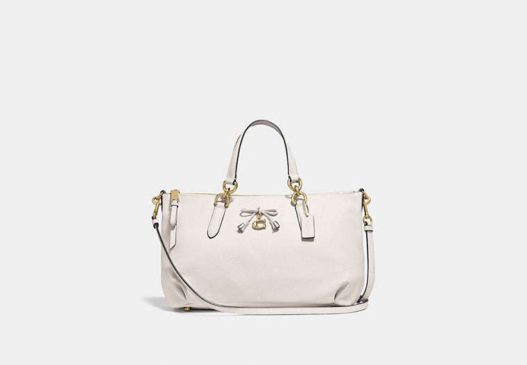 COACH®,ALLY SATCHEL,Leather,Large,Gold/Chalk,Front View