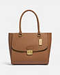 COACH®,AVARY TOTE,Leather,Large,Gold/LIGHT SADDLE,Front View