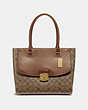 COACH®,AVARY TOTE IN SIGNATURE CANVAS,Leather,Large,Gold/Khaki Saddle 2,Front View