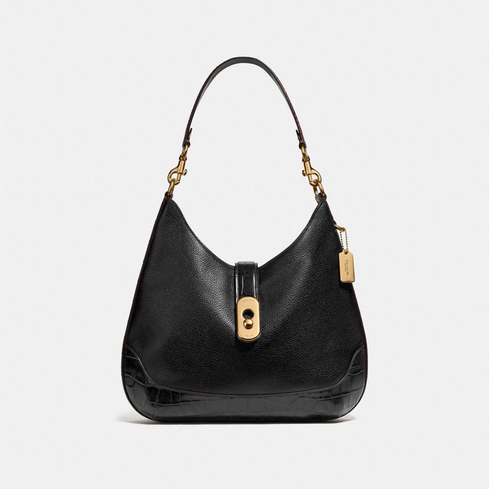 COACH®,AMBER HOBO,Leather,Medium,Gold/Black,Front View