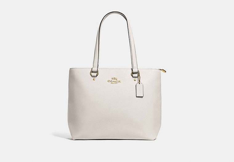 COACH®,BAY TOTE,Leather,Large,Gold/Chalk,Front View