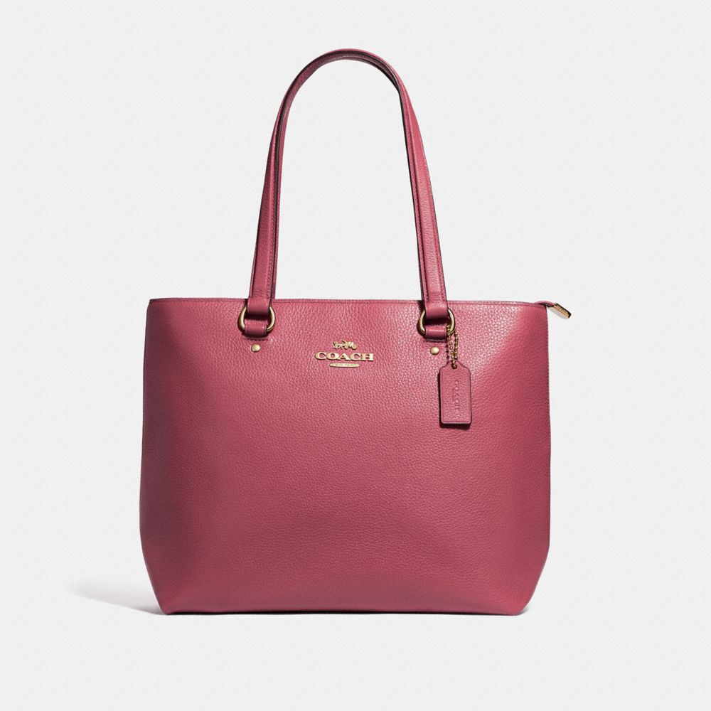 COACH®,BAY TOTE,Leather,Large,Gold/Strawberry,Front View