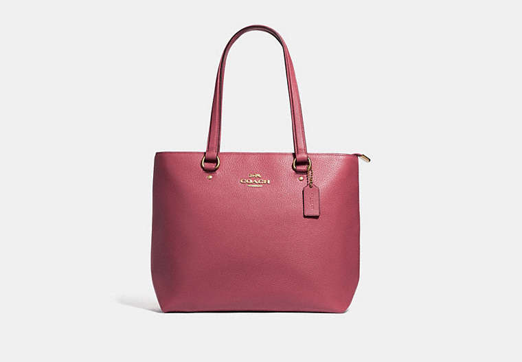 COACH®,BAY TOTE,Leather,Large,Gold/Strawberry,Front View