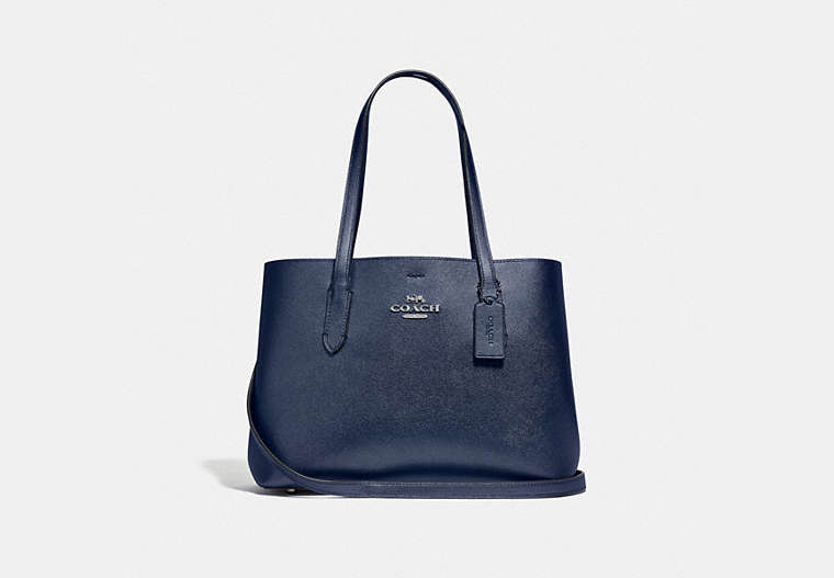 COACH®,AVENUE CARRYALL,Leather,Large,Silver/Metallic Blue Cadet,Front View
