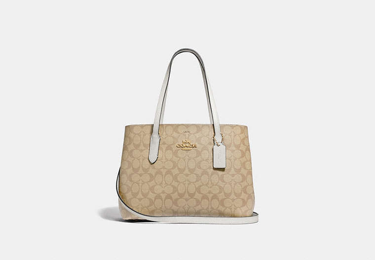 COACH®,AVENUE CARRYALL IN SIGNATURE CANVAS,Leather,Large,Gold/Light Khaki Chalk,Front View