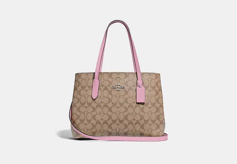 COACH®,AVENUE CARRYALL IN SIGNATURE CANVAS,Leather,Large,Silver/Khaki Tulip,Front View