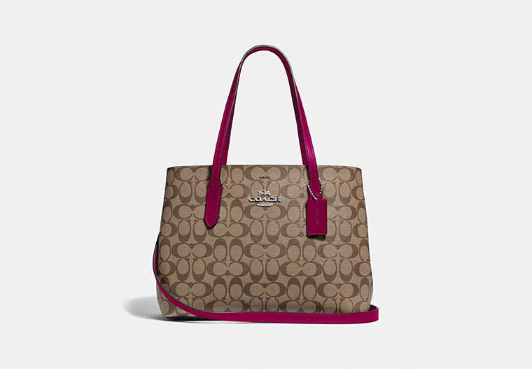 COACH®,AVENUE CARRYALL IN SIGNATURE CANVAS,Leather,Large,Silver/Khaki Dark Fuchsia,Front View