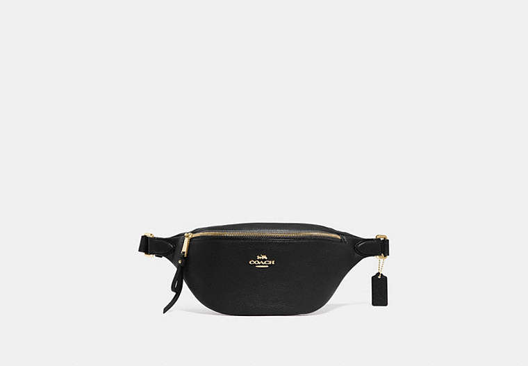 COACH®,BELT BAG,Leather,Medium,Gold/Black,Front View
