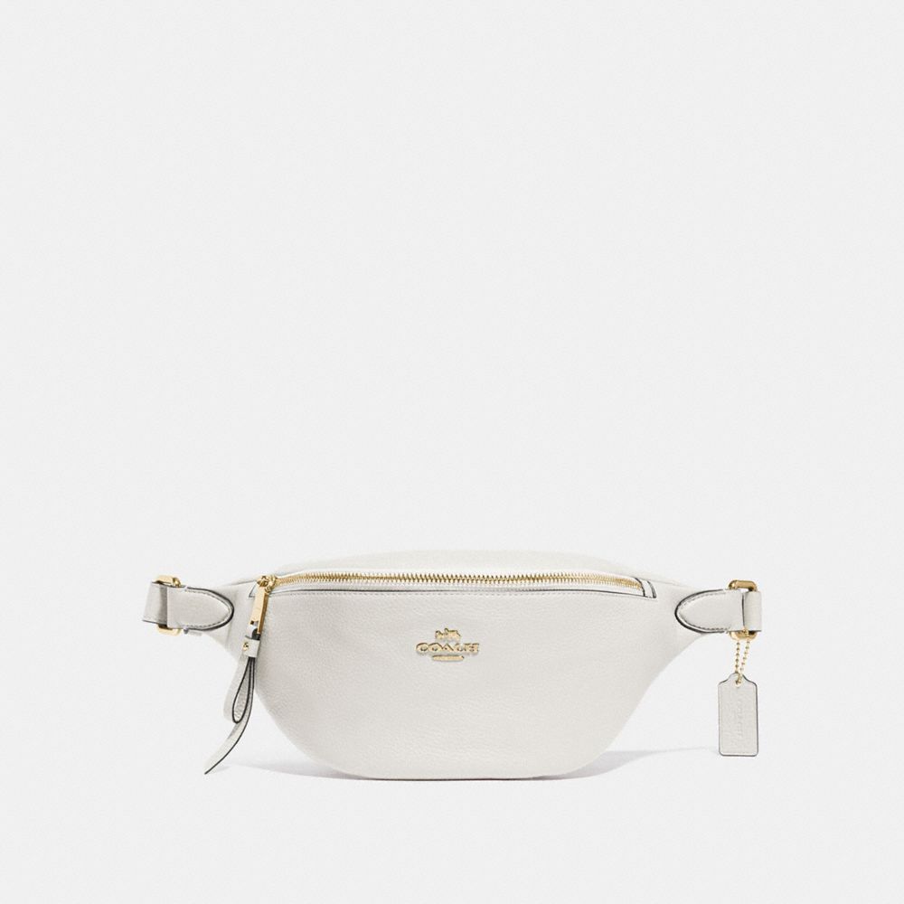 COACH®,BELT BAG,Leather,Medium,Gold/Chalk,Front View