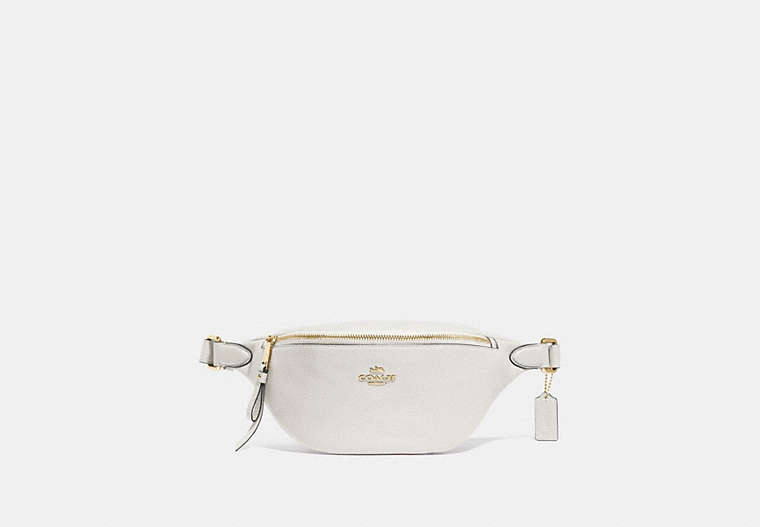 COACH®,BELT BAG,Leather,Medium,Gold/Chalk,Front View