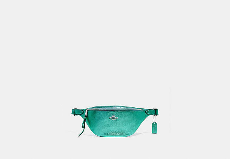 COACH®,BELT BAG,Leather,Silver/Metallic Sea Green,Front View