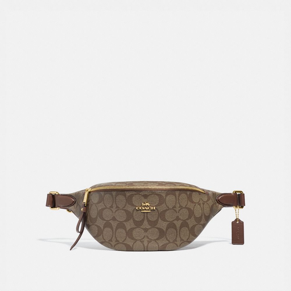 COACH®,BELT BAG IN SIGNATURE CANVAS,pvc,Medium,Gold/Khaki Saddle 2,Front View
