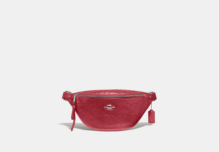 COACH®,BELT BAG IN SIGNATURE LEATHER,Leather,Medium,Silver/Washed Red,Front View