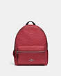 COACH®,MEDIUM CHARLIE BACKPACK IN SIGNATURE LEATHER,Leather,Large,Silver/Washed Red,Front View