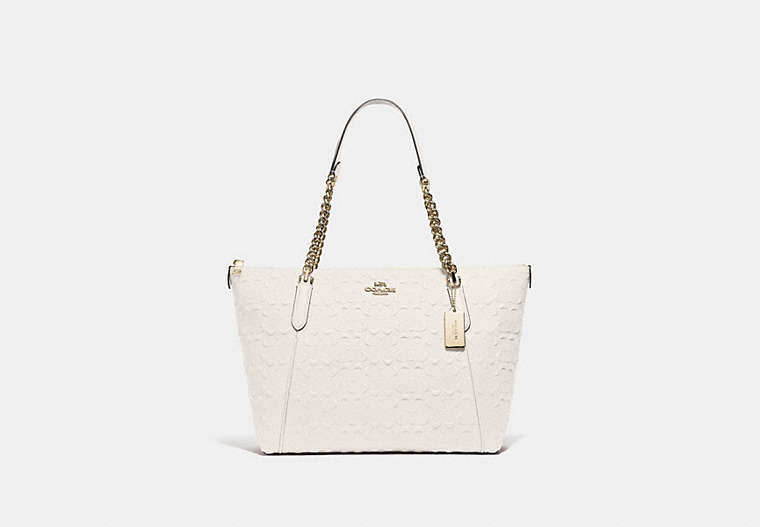 COACH®,AVA CHAIN TOTE IN SIGNATURE LEATHER,Leather,Large,Gold/Chalk,Front View