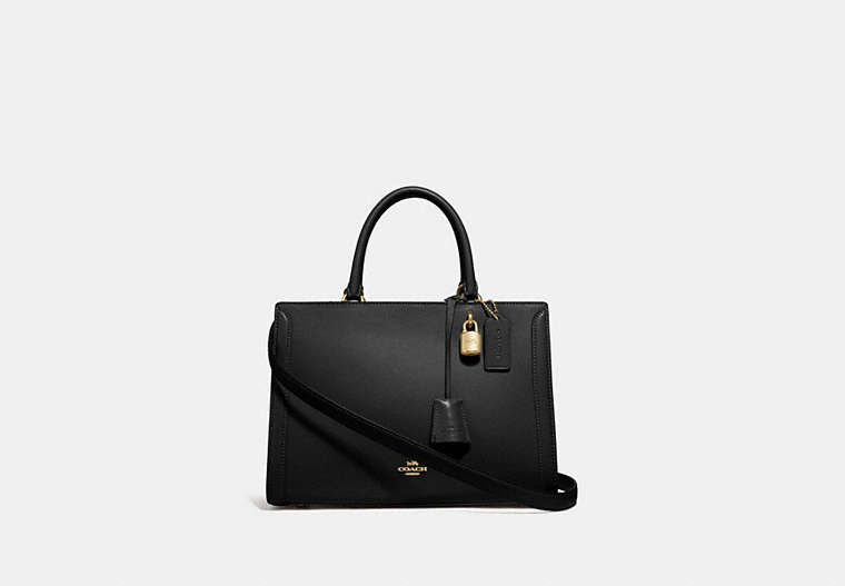 COACH®,ZOE CARRYALL,Leather,Large,Gold/Black,Front View