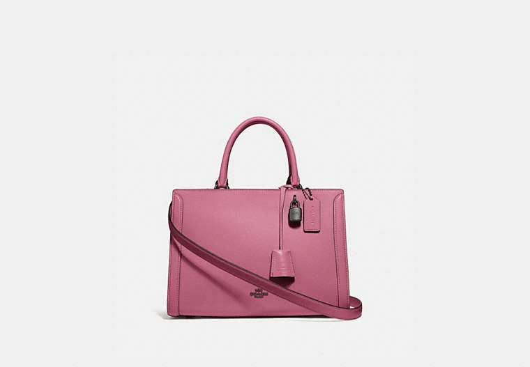 COACH®,ZOE CARRYALL,Leather,Large,Gunmetal/Pink Rose,Front View
