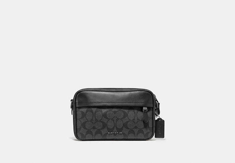 COACH®,GRAHAM CROSSBODY IN SIGNATURE CANVAS,Leather,Small,Gunmetal/Charcoal Black,Front View