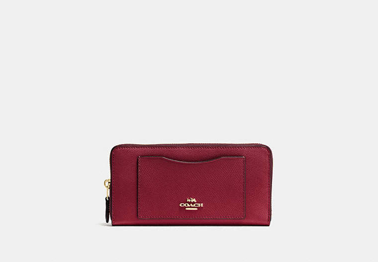 COACH®,ACCORDION ZIP WALLET,pusplitleather,Gold/Cherry,Front View