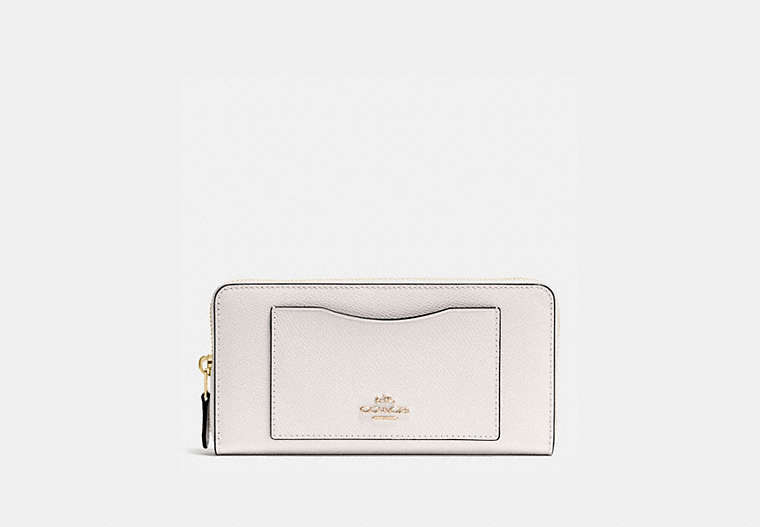 COACH®,ACCORDION ZIP WALLET,pusplitleather,Gold/Chalk,Front View