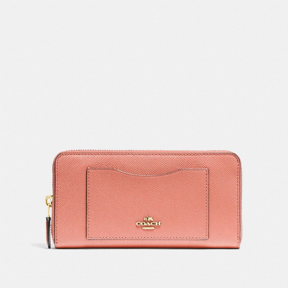 COACH®,ACCORDION ZIP WALLET,pusplitleather,Gold/Light Coral,Front View