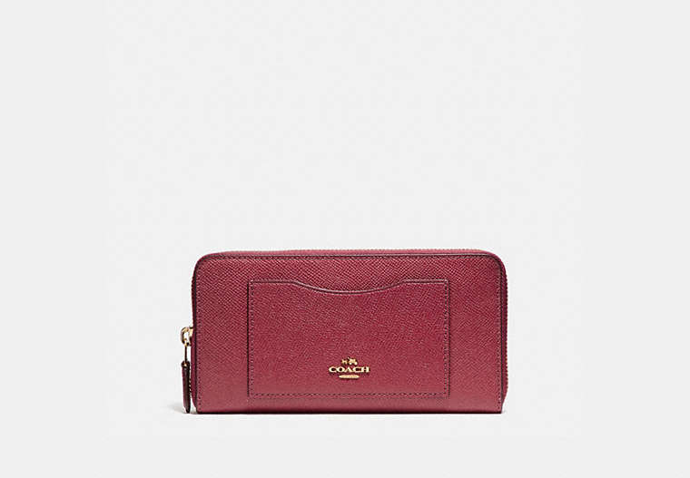 COACH®,ACCORDION ZIP WALLET,pusplitleather,Gold/Rouge,Front View