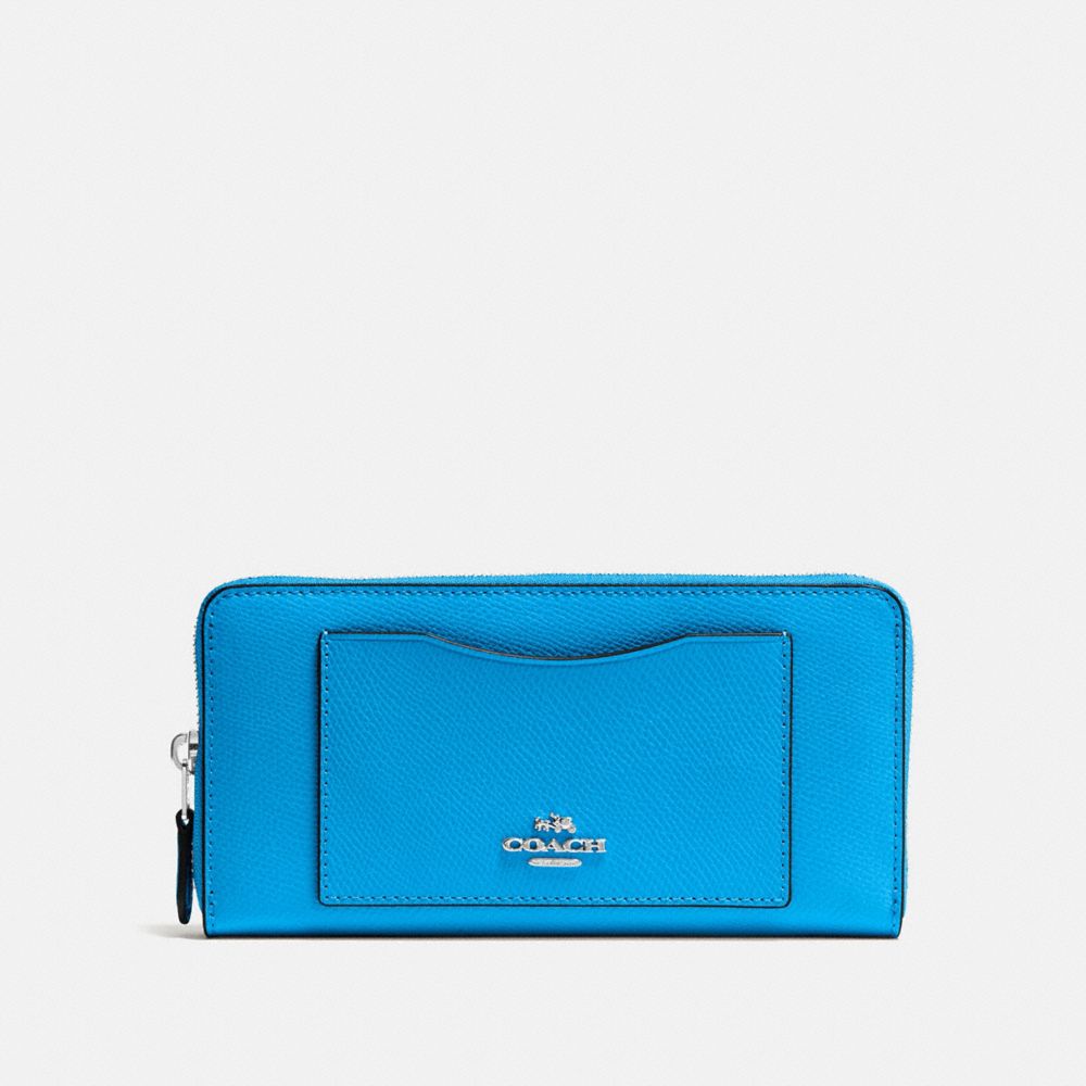 COACH®,ACCORDION ZIP WALLET,pusplitleather,Silver/Bright Blue,Front View