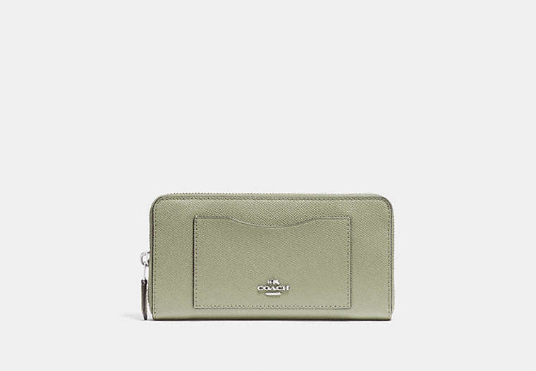 COACH®,ACCORDION ZIP WALLET,pusplitleather,Silver/Pale Green,Front View