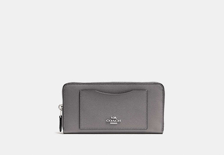 COACH®,ACCORDION ZIP WALLET,pusplitleather,Silver/Heather Grey,Front View