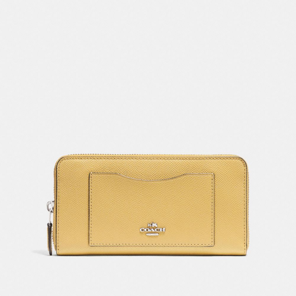 COACH®,ACCORDION ZIP WALLET,pusplitleather,Silver/Light Yellow,Front View