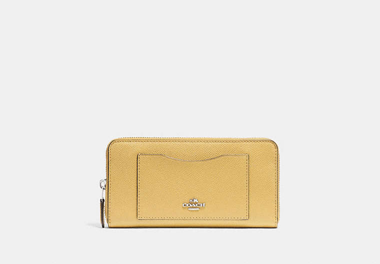 COACH®,ACCORDION ZIP WALLET,pusplitleather,Silver/Light Yellow,Front View