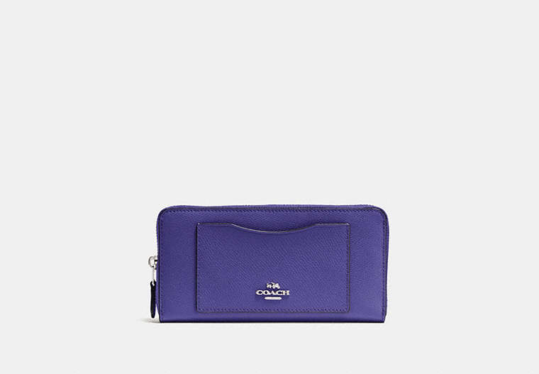 COACH®,ACCORDION ZIP WALLET,pusplitleather,Silver/Violet,Front View